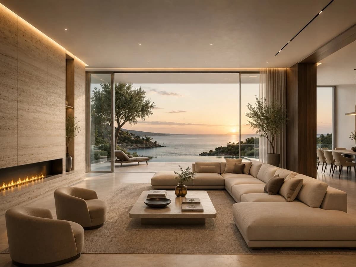 Luxury residential interior with architectural surfaces